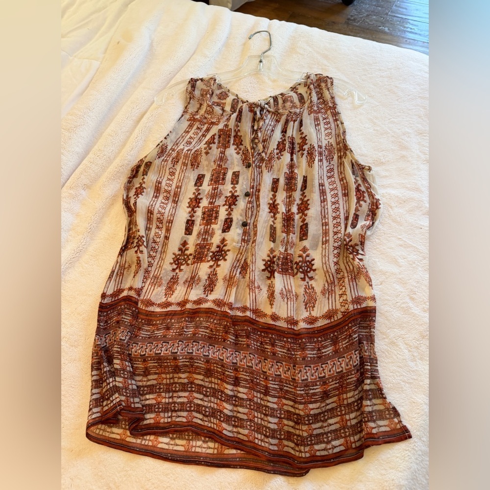 Lucky Brand Sleeveless Boho-Cami in Cream and Rust Brown